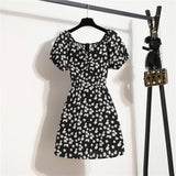 Mini robes d'été pour femmes, mode féminine, imprimé floral, en mousseline de soie, froncée, manches courtes bouffantes, robe décontractée