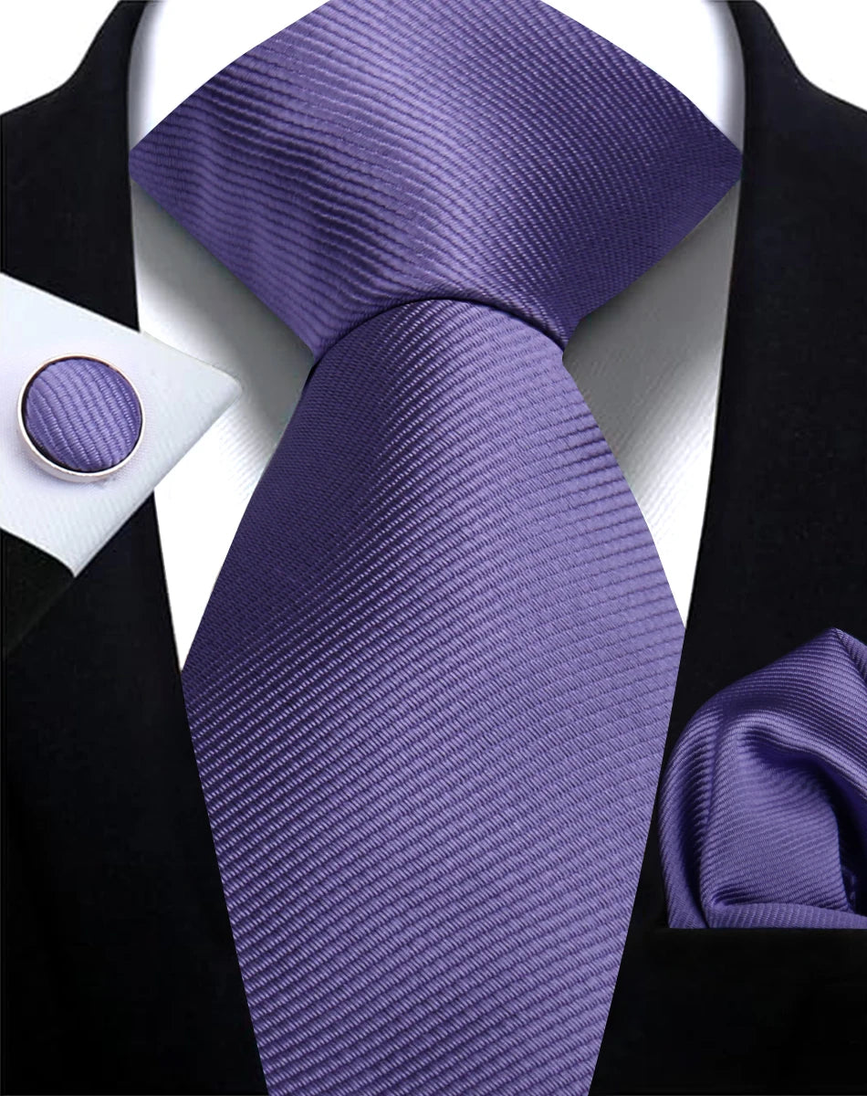 Corbata de marca de moda hecha a mano, sólida, con pañuelo y gemelos, para hombre, corbata, traje, camisa, accesorios de boda, regalos para hombre.
