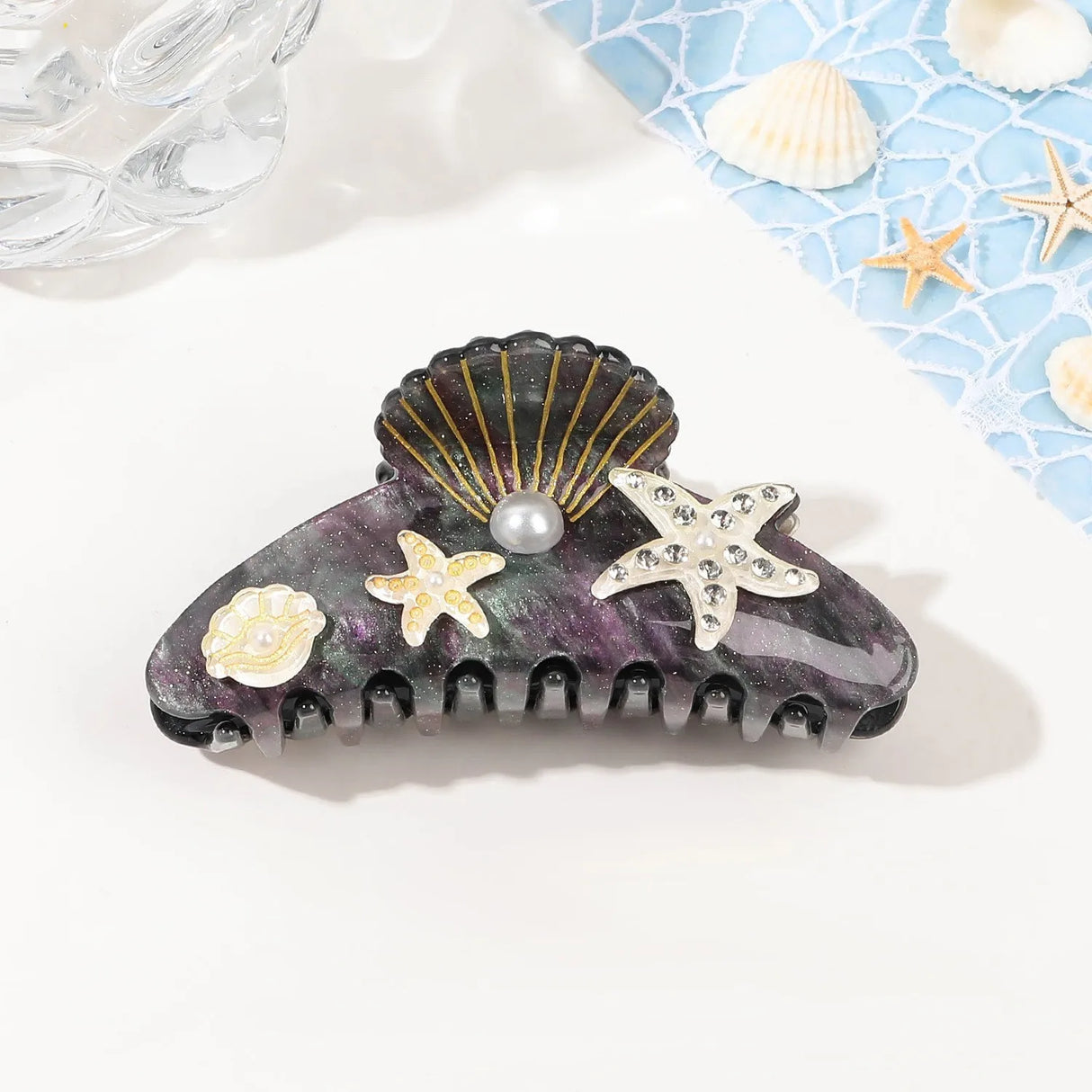 YHJ Starfish Hair Claw for Women Rhinestone Acetate Claw Clip Vacation Jewelry Hair Clip Trendy Claw Clips Hair Accessories