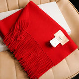 Solid Color Retro Chinese Red Tassel Fashion Comfortable Simple Women New Scarf Autumn Winter Thickened Warm Collar Long Shawl