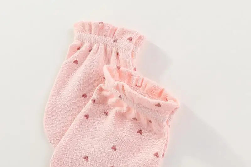 Unisex Newborn Cotton Baby Boys Sleep Headwear Solid Color Fitted Hats+Gloves Set Baby Girls Nightcap Cartoon Baby Accessories