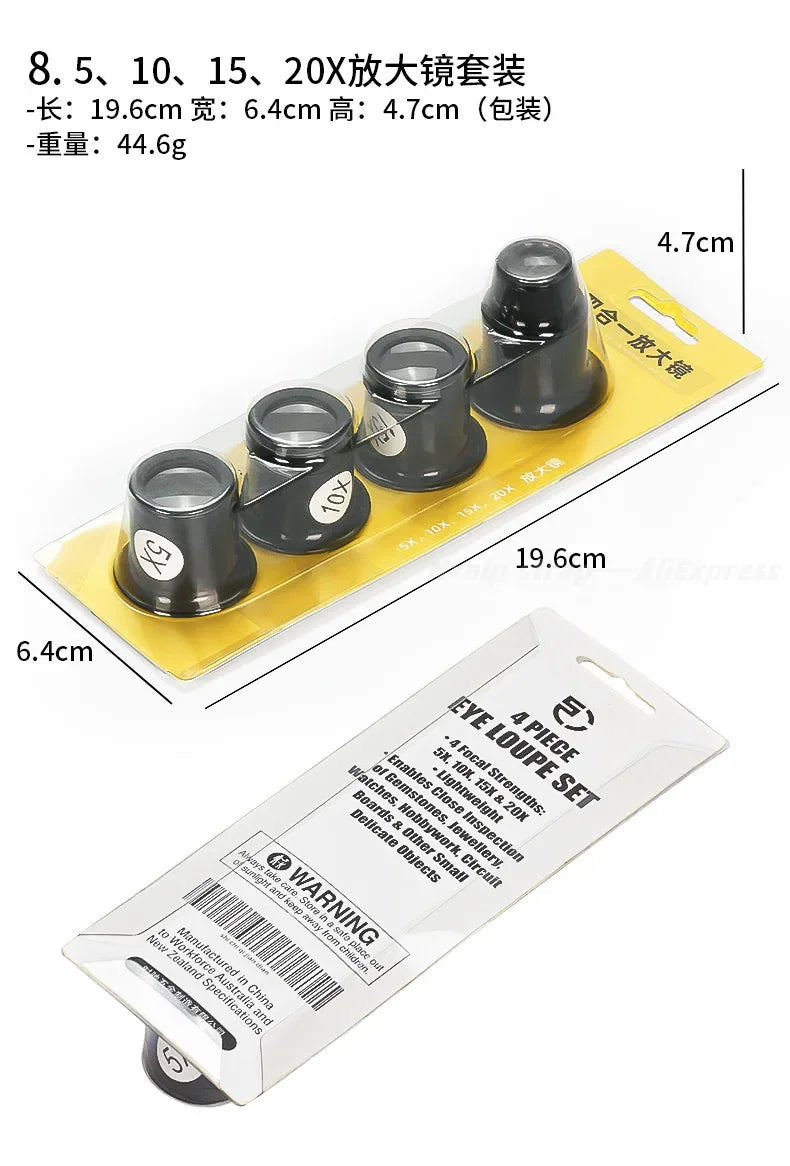 4/Set 3X 5X 10X 15X 20X Eyeglass Magnifier Eye Loupe Lens Portable Eyepiece Process Operation for Watchmaker Watch Repair Tools