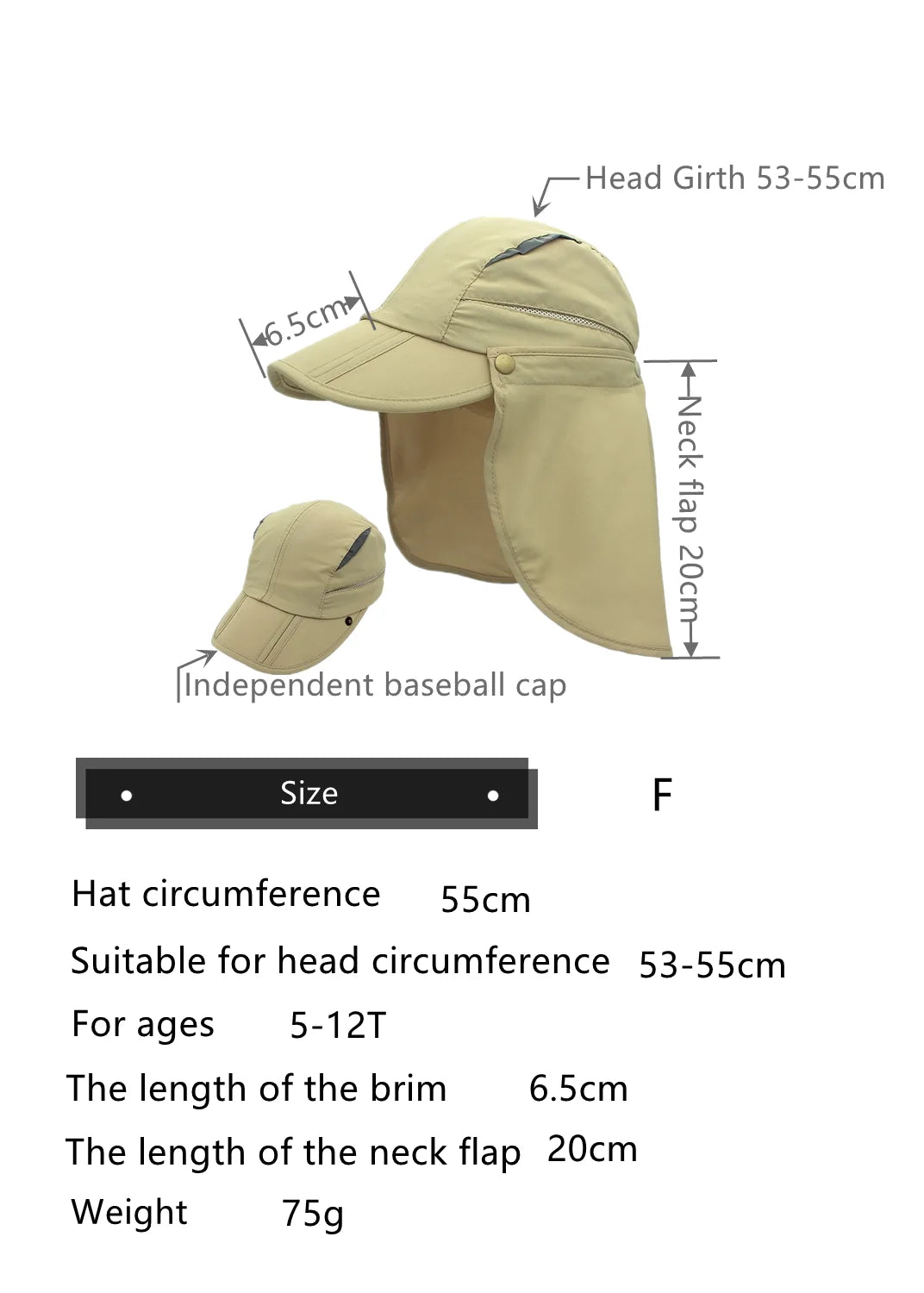 Connectyle Boys Girls Kids Summer UPF 50+ Sun Protection Cap Adjustable Quick Dry  Detachable Fishing Hat with Neck Flap