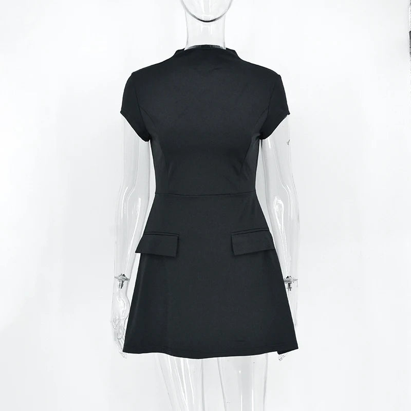Sexy A-Line Women Dresses Summer Fashion Short Sleeve Black Slim Mini Dress Casual Streetwear Clubwear Elegant Lady Party Dress