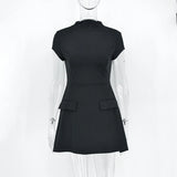 Sexy A-Line Women Dresses Summer Fashion Short Sleeve Black Slim Mini Dress Casual Streetwear Clubwear Elegant Lady Party Dress