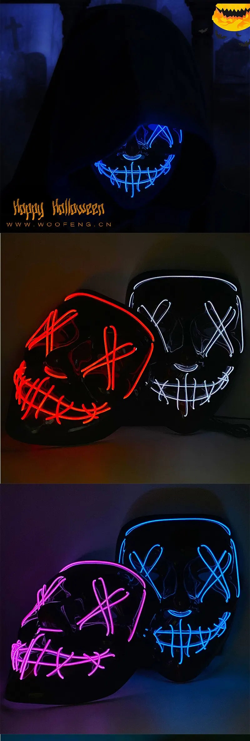 Cosmask Halloween Neon Mask Led Mask Masque Masquerade Party Masks Light Glow In The Dark Funny Masks Cosplay Costume Supplies