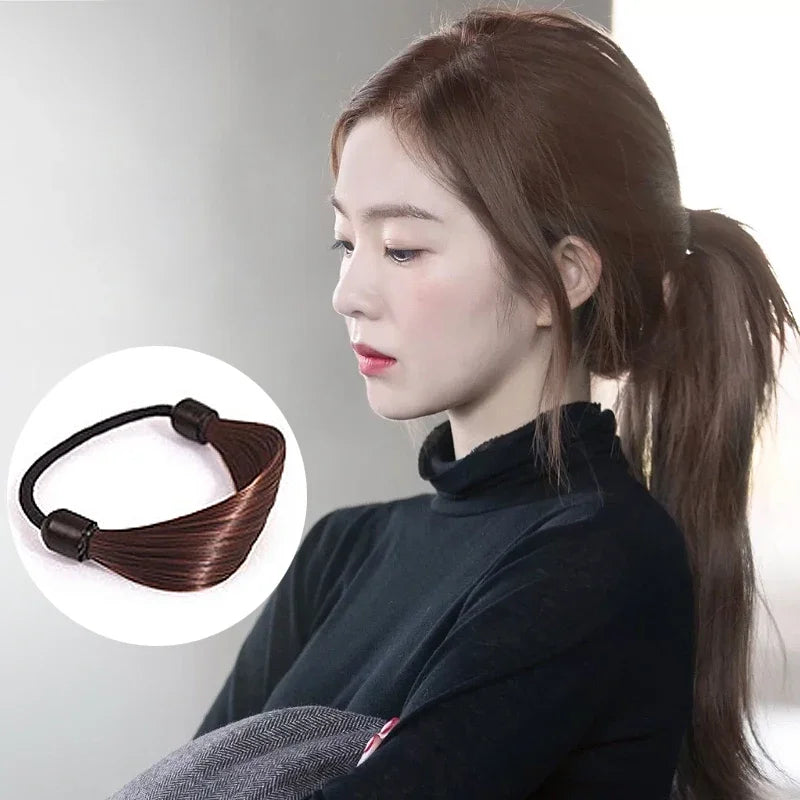 Rubber Band Made of Hair Simulation Wig Head Rope Fashion Wig Hair Rings Straight Hair Tie Ponytail High Elastic HairRope