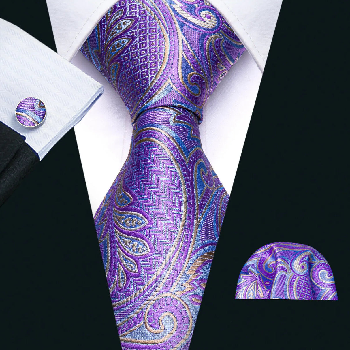 Male Gift Silk Men Tie Set Purple Violet Solid Paisley Striped Wedding Business Tie for Man Necktie Handky Cufflinks Barry.Wang