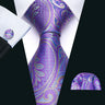 Male Gift Silk Men Tie Set Purple Violet Solid Paisley Striped Wedding Business Tie for Man Necktie Handky Cufflinks Barry.Wang