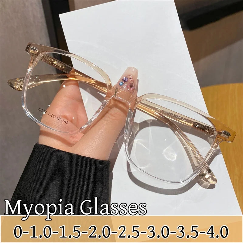 Blue Light Blocking Ladies Square Myopia Glasses New Trendy Finished Near Sight Eyeglasses Prescription Minus Eyewear Diopter