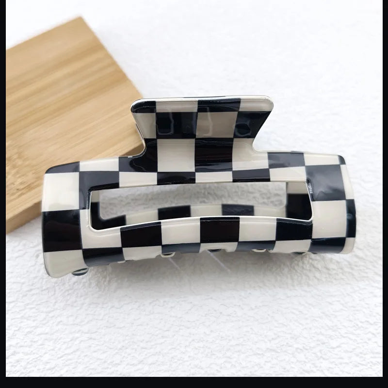 Clearance_Black White Checkered Rectangle Hair Claw Clips For Women Girls Fashion Hair Clips For Styling Claw Clamps Hair Access