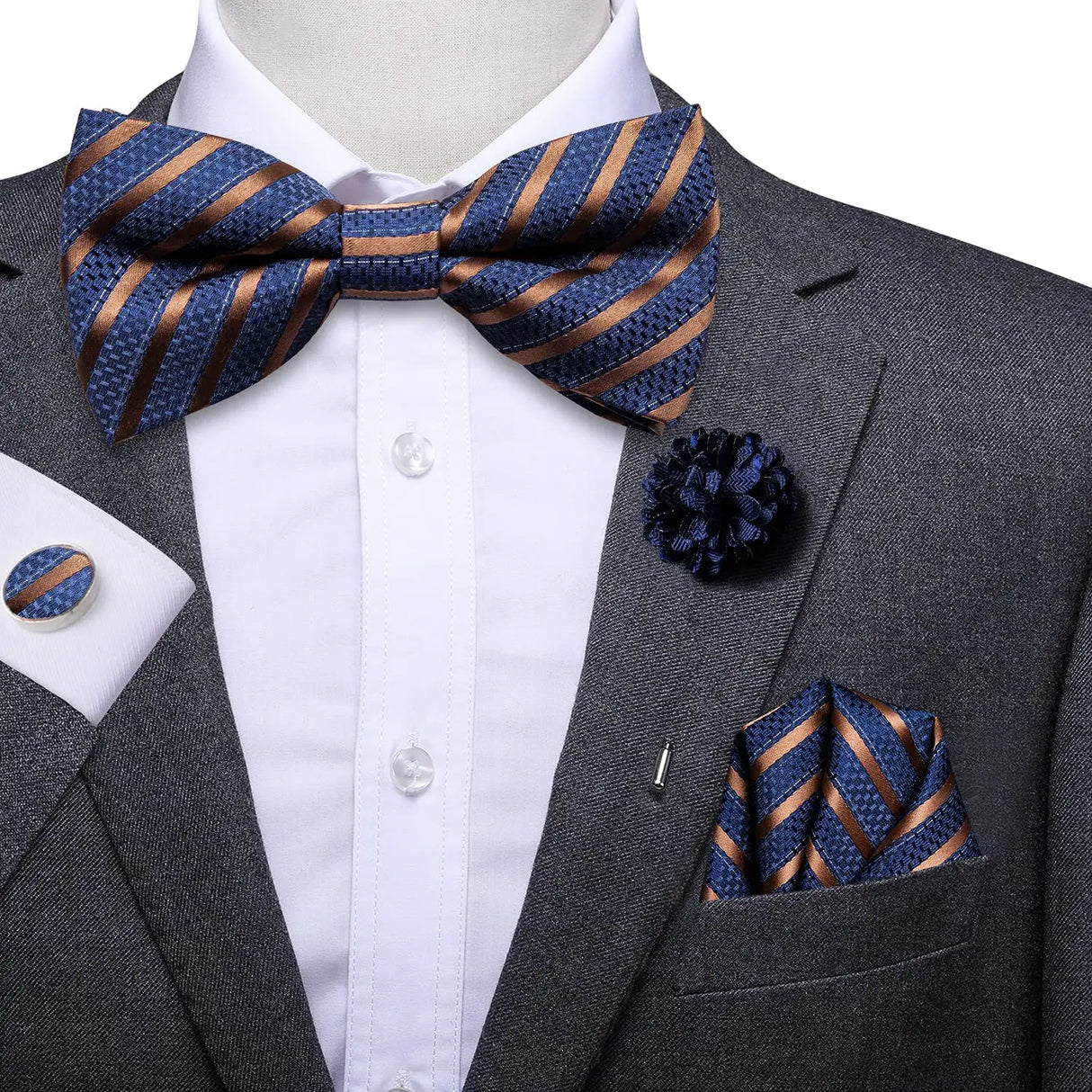 Hi-Tie Luxury Gold Silk Bow Ties for Men Fashion Men's Yellow Bowtie Handkerchief Cufflinks Brooch Set butterfly  Wedding Set