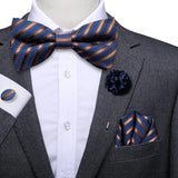 Hi-Tie Luxury Gold Silk Bow Ties for Men Fashion Men's Yellow Bowtie Handkerchief Cufflinks Brooch Set butterfly  Wedding Set