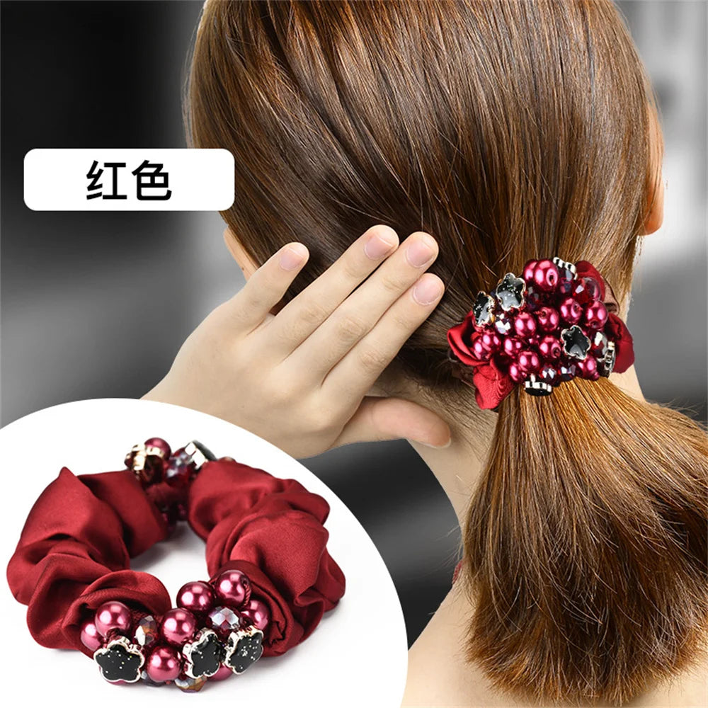 Crystal Pearl Elastics Hair Ties for Women Shiny Ponytail Hair Ties Soft Rubber Hairband Hair Rope Hair Accessories In Daily