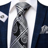 Hi-Tie Fashion Mens Plaid Silk Tie Set Jacquard Woven Necktie Hanky Cufflinks For Wedding Business Party Ideal Choice For Gift