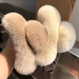Vintage Women Large Real Otter Rabbit Plush Hair Clip Korea Autumn and Winter Elegant Shark Claw Girl Sweet Hair Accessories