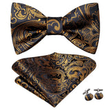 Hi-Tie Silk Mens Self Bow Tie Hanky Cufflinks Set Blue Red Gold Black White Male Jacquard Butterfly Knot Bowtie Wedding Business