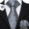 Fashion Mens Ties Set Silk Gray Black Silver White Striped Plaid Solid Paisley Floral Neck Tie Hankderchief Cufflinks Barry·Wang