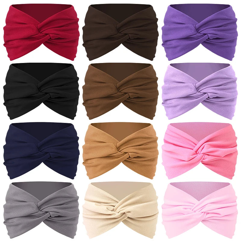 Women Solid Color Super Wide Headband Twisted Criss Cross Elastic Hairband Yoga Running Sports Non Slip Sweat Hair Accessories