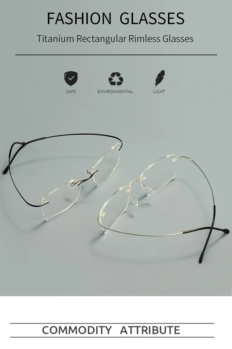 Titanium Large Size Lightweight Rectangular Men and Women Colored Flexible Rimless Glasses Frame For Myopia Prescription Lenses