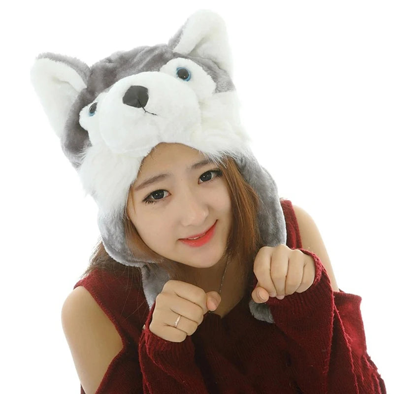Cute Wolf Plush Hat Cute Windproof Warm Hat Dress Up Winter Ear Protect Hat Gift Winter Beanie Hat for Boy Girl Adult
