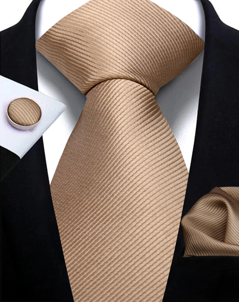 Corbata de marca de moda hecha a mano, sólida, con pañuelo y gemelos, para hombre, corbata, traje, camisa, accesorios de boda, regalos para hombre.