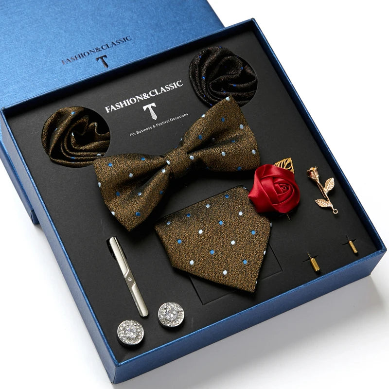 Holiday Gift Box Tie For Men Tie Handkerchief Pocket Squares Cufflink Set Necktie Box Man Dark Grey April Fool's Day