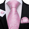 Hi-Tie 100% Silk Classic Men's Wedding Coral Pink Red Peach Tie Pocket Square Cufflinks Set Rose Ties for Men Solid Paisley Ties