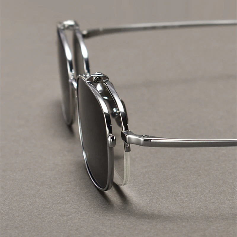 Vintage Titanium Square Glasses Frame with Flip Up Sunglasses Women Brand Designer Eyeglasses Men Trendy Semi Rimless Eyewear