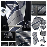 Classic 100% Silk Men's Ties In Gift box 8cm Plaid Dot Striped Business Necktie Handkerchief Cufflinks Wedding Party Tie Set