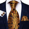 Hi-Tie Men's Tie Set Gold Paisley 100% Silk 8.5cm Wedding Ties For Men New Fashion Design Hanky Cufflinks Set Quality Necktie