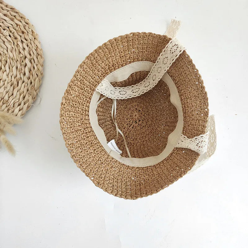 Children's Summer Hat Sunshade Lace Straw Baby Girl Cap Girls Baby Sunscreen Beach Hat