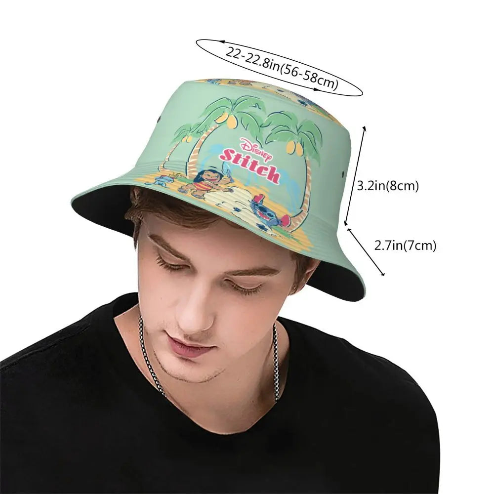 Unisex Kawaii Bucket Hats Funny Stitch Cartoon Accessories Bob Hat For Beach Headwear Lightweight