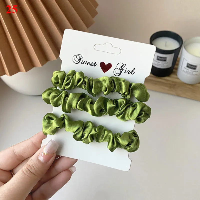3Pcs/Set Silky Hair Scrunchies Ponytail Holders Elastics Hair Ties For Women Silk Satin Solid Color Hair Rope Hair Accessories