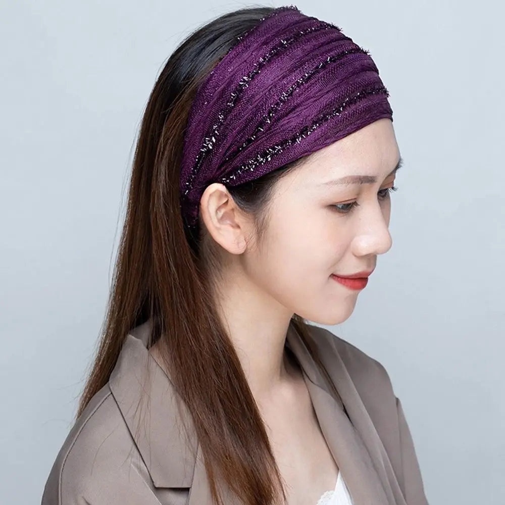 White Hair Elastic Hair Band Sequin Shiny Cloth Mother Hair Hoop Women Headband Korean Headwear Wide Hair Band Mesh Hairbands