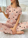 1 Set Women's Elegant Lounge Set, Plus Size Satin Striped Button Up Long Sleeve Shirt & Pants Pajamas