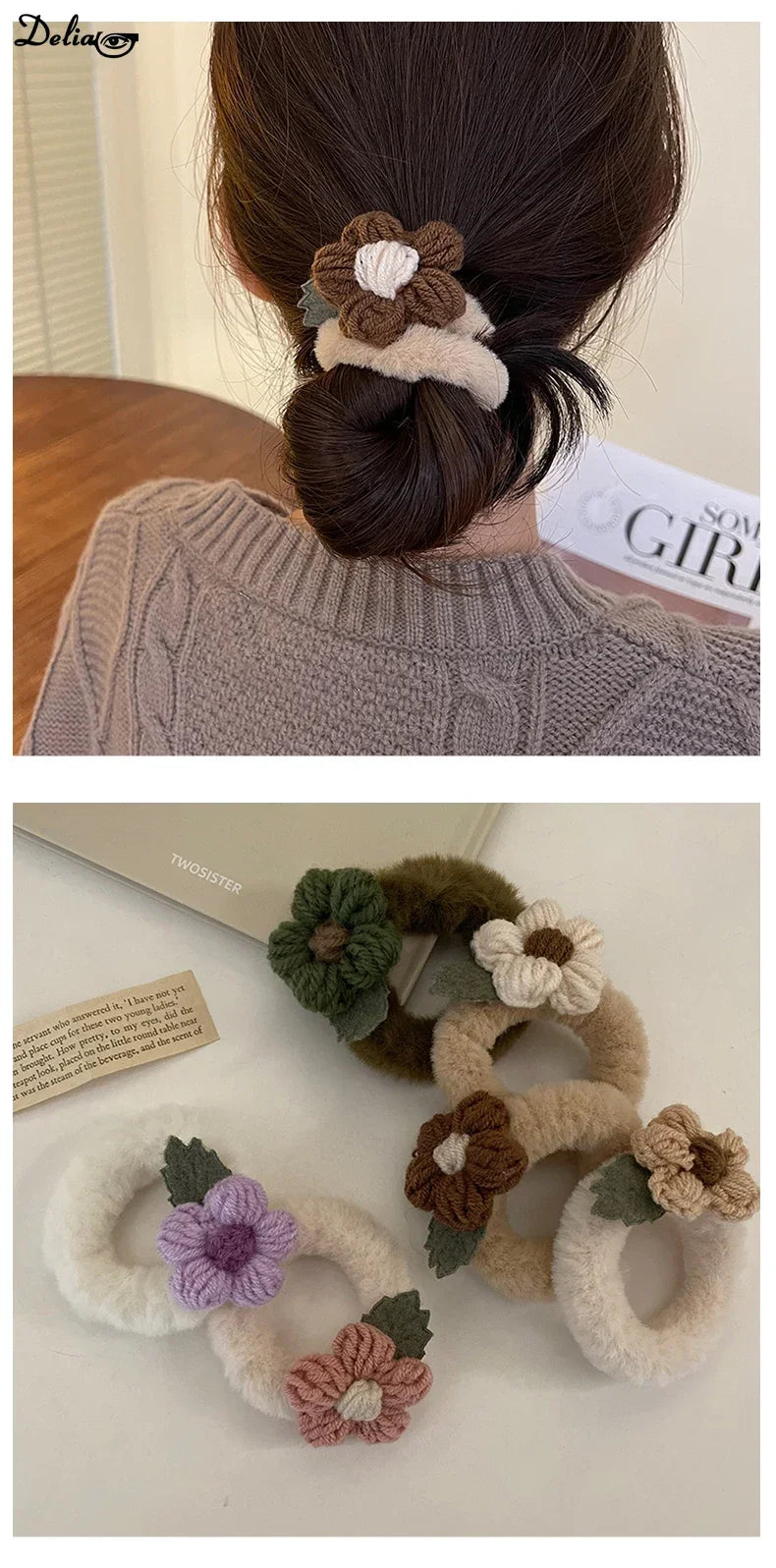 Newest Korean Woman Cute Plush Flower Hairband Elastics Hair Band Scrunchies Hair Ties Ladies Ponytail Hold Hair Accessories