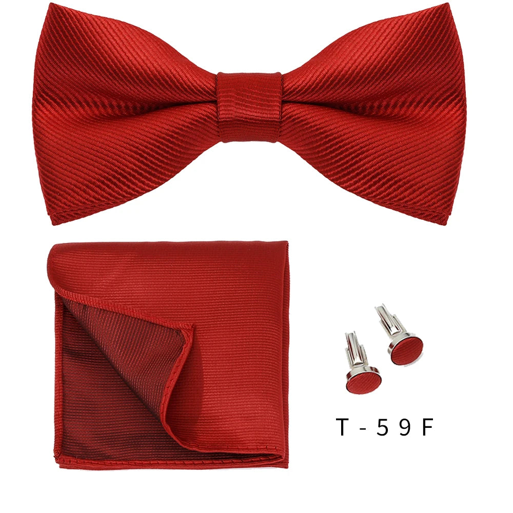 Men Ties Set Solid Color Bowtie Cravat Cufflinks Handkerchief Fashion Butterfly Party Wedding Bow Ties For Men Shirt Accessories