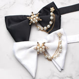 New Mans Black Bow Luxurious Polyester Horn Bow Tie With Pearl Chain Brooch For Bussiness Wedding Party Tuxedo Accessories Ties
