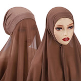 Solid Colour Pearl Chiffon Shawl Hat Set Elastic Stitching Muslim Women Hijab Headwraps Islam Clothing Inner Cap Fashion Turban