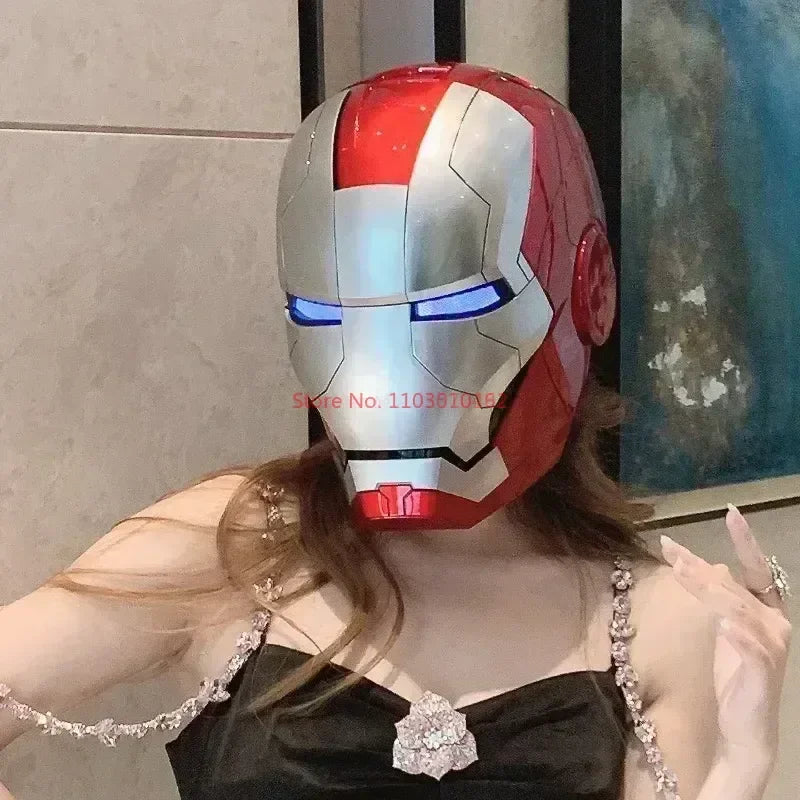 Hot Marvel 1/1 Mk5 Iron Man Autoking Helmet Remote And Voice Control Iron Man Automatic Helmet Mask With Led Light Funny Gift