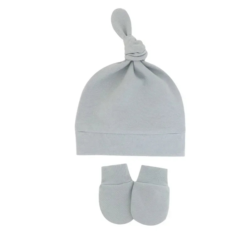 Newborn Baby Hat with Gloves Autumn Winter Warm Cotton Kids Beanies Stuff Children Accessories Infant Nightcap 0-6 Months Babies