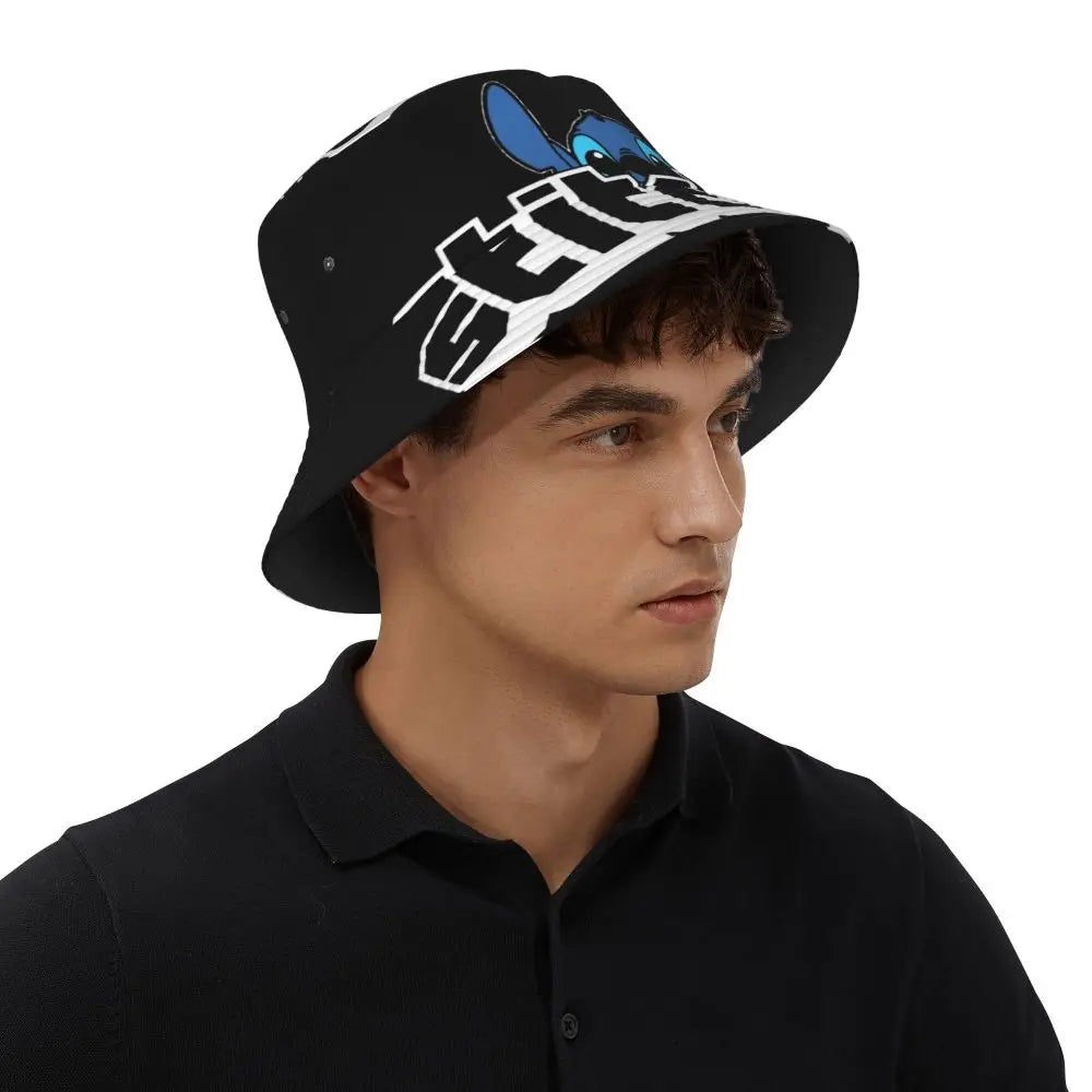 Unisex Kawaii Bucket Hats Funny Stitch Cartoon Accessories Bob Hat For Beach Headwear Lightweight