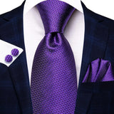 Hi-Tie Purple Lilac Floral Striped Silk Elegant Tie For Men Groom Wedding Men Necktie Pocket Square Cufflink Accessory Wholesale