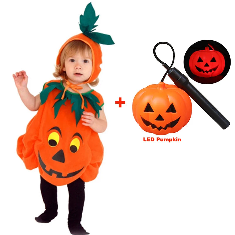 Kids Halloween Party Costume Romper with Hat Shoes Toddler Pumpkin One-Piece Boy Girl Baby Jumpsuit Cosplay Clothing Set 1-10T