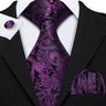 Barry.Wang Purple Silk Mens Tie Hanky Cufflinks Set Lilac Lavender Mauve Violet Jacquard Necktie For Male Wedding Business Party