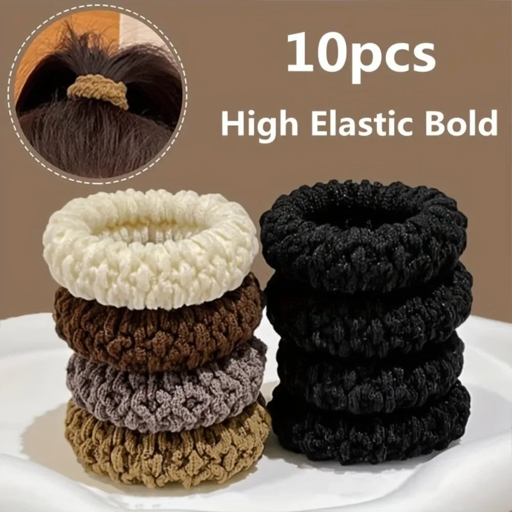 10 High Elastic Thick Hair Bands, Suitable for Ladies-Elegant and Sweet Solid Color Bun Tie, Soft and Not Tight Hair