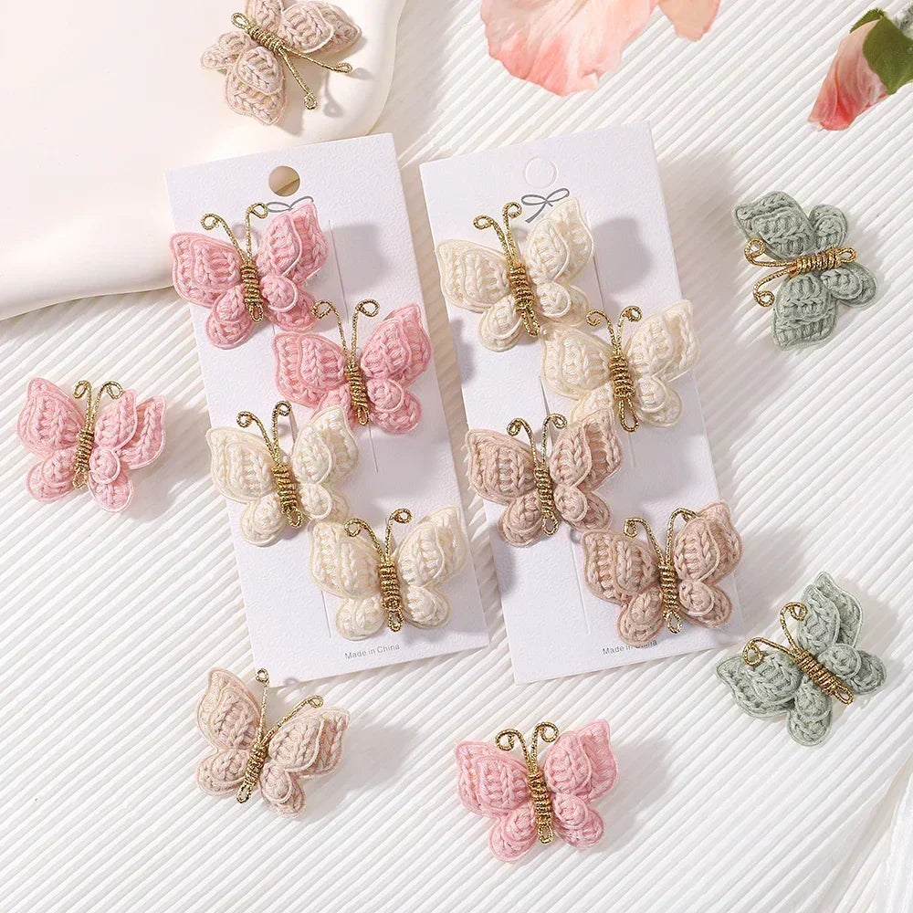4Pcs/set Butterfly Hair Clip Set for Girls Double Layered Bow Cute Bangs Hair Pin Cotton Safe Kids Baby Hair Accessories Set