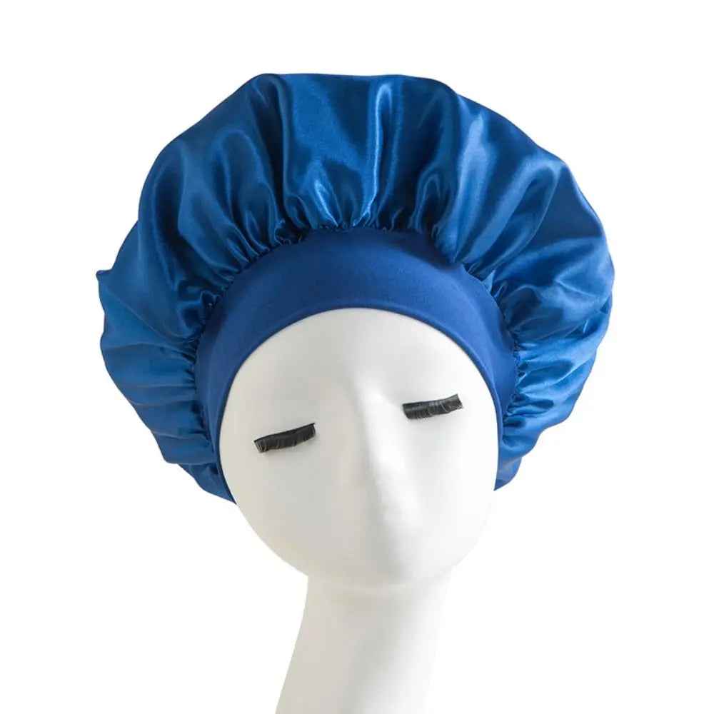 Soft Long Hair Care Bonnet Imitation Silk Solid Satin Satin Shower Caps Large Elastic Edge Wrap Night Sleep Hat for Women