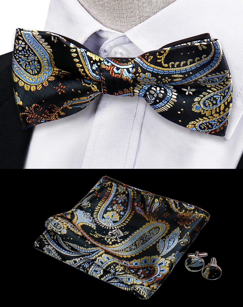 3pcs Bow Tie For MenBowtie Handkerchief Cufflinks Set For Shirts Fit Business Wedding Butterfly Paisley Pocket Square Bowtie Man